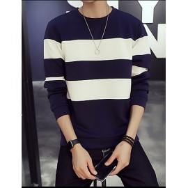 Men's Color Block Casual / Sport Hoodie & Sweatshirt,Cotton Long Sleeve Black / Blue / White