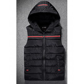 Men's Down Coat,Simple Casual/Daily Solid-Cotton Without Filling Material Sleeveless Hooded Blue / Black