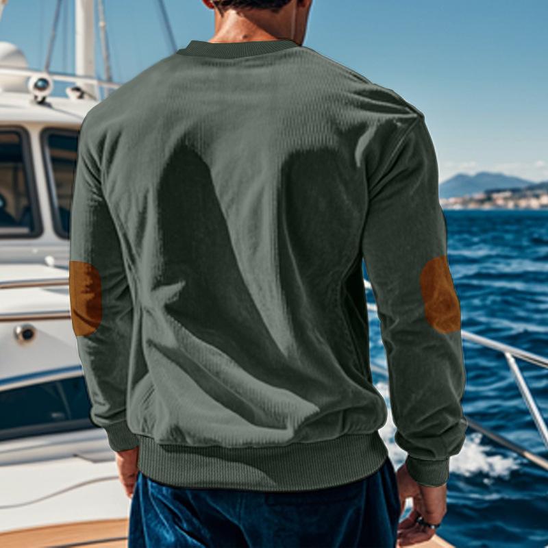 Men's Colorblock Corduroy Round Neck Long Sleeve Sweatshirt