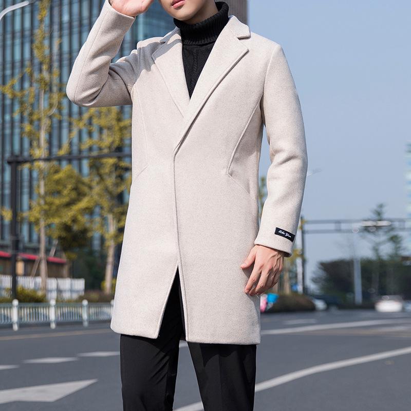 Men's Solid Color Lapel Trench Coat