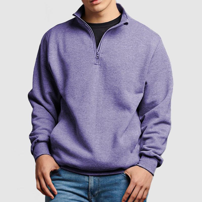 Men's Casual Solid Color Stand Collar Zipper Sweatshirt
