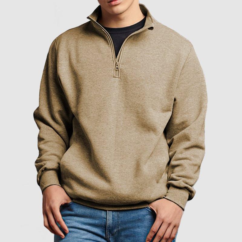 Men's Casual Solid Color Stand Collar Zipper Sweatshirt