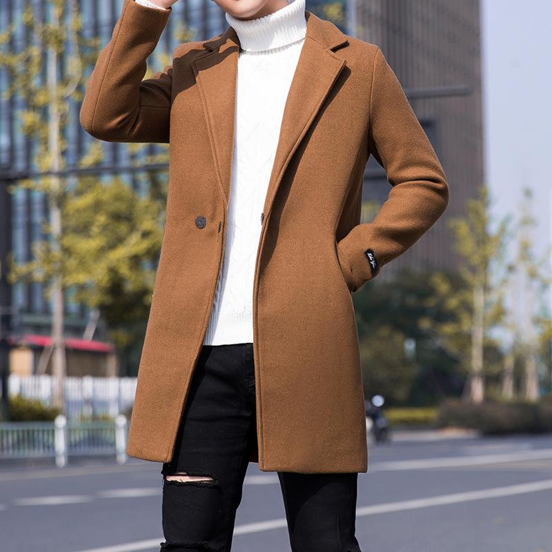 Men's Solid Color Lapel Trench Coat