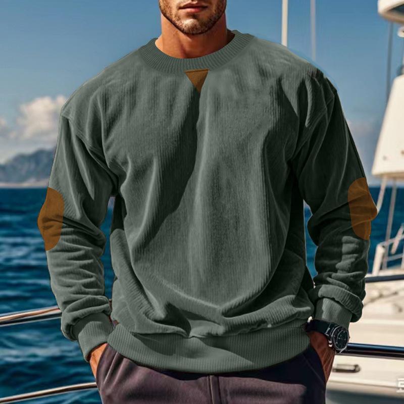 Men's Colorblock Corduroy Round Neck Long Sleeve Sweatshirt