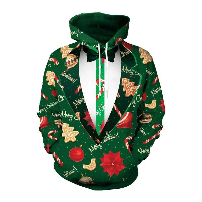 Men's Christmas Print Graffiti Casual Hoodie