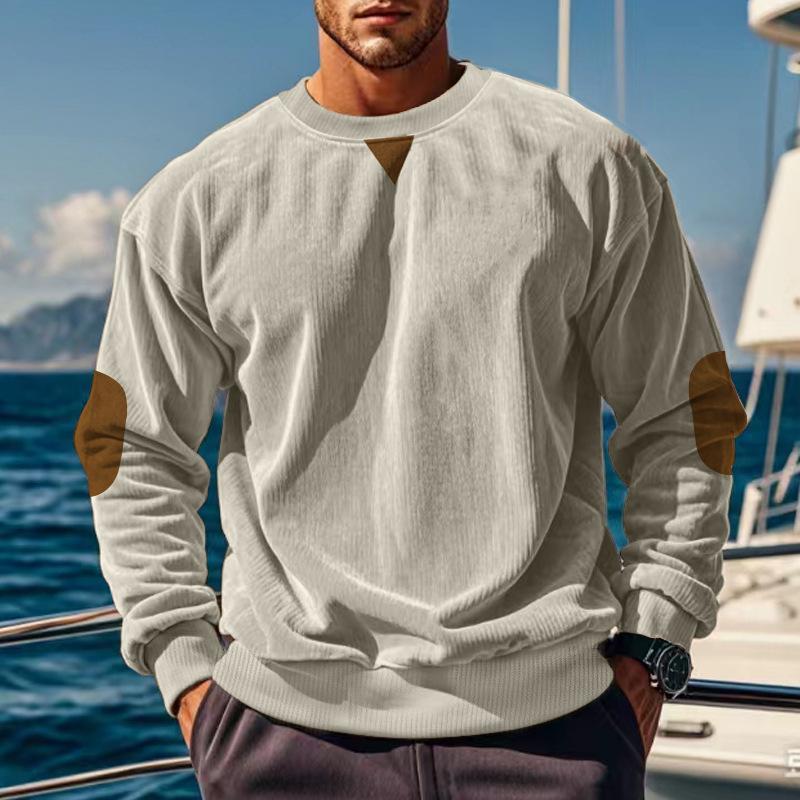 Men's Colorblock Corduroy Round Neck Long Sleeve Sweatshirt