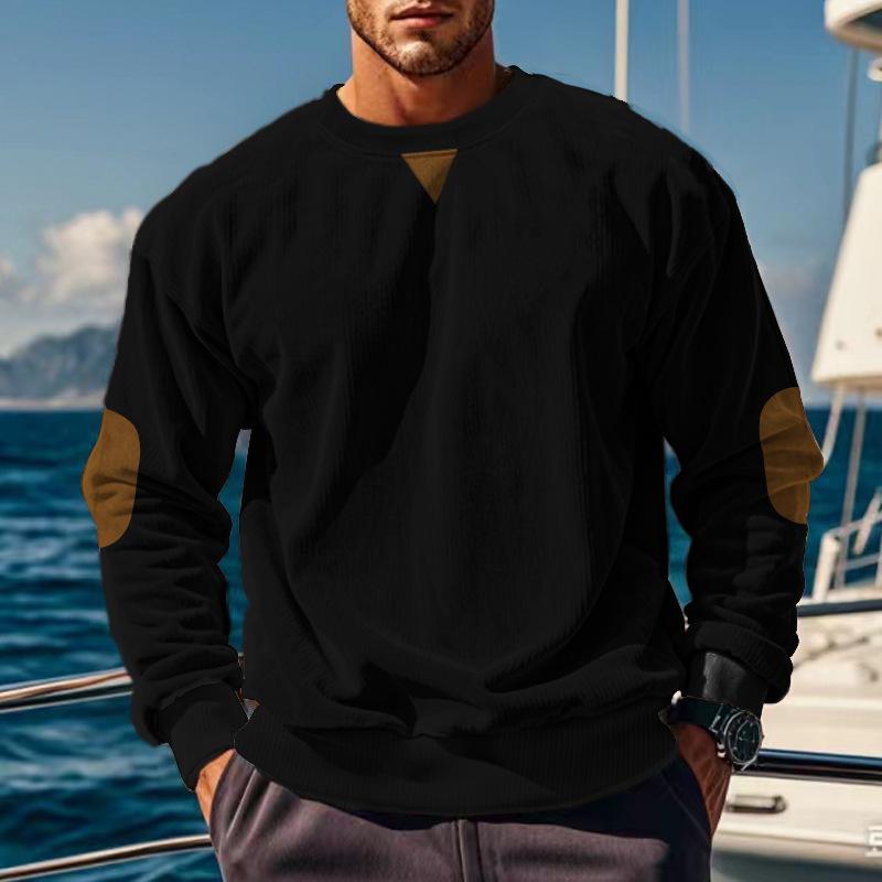 Men's Colorblock Corduroy Round Neck Long Sleeve Sweatshirt