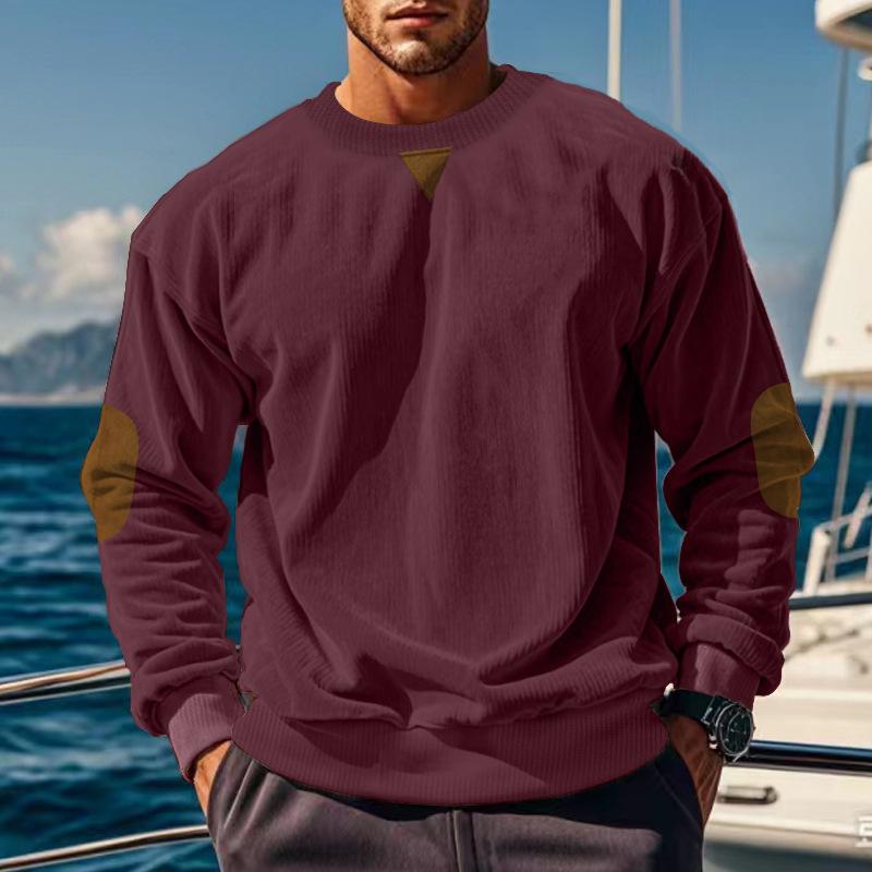 Men's Colorblock Corduroy Round Neck Long Sleeve Sweatshirt