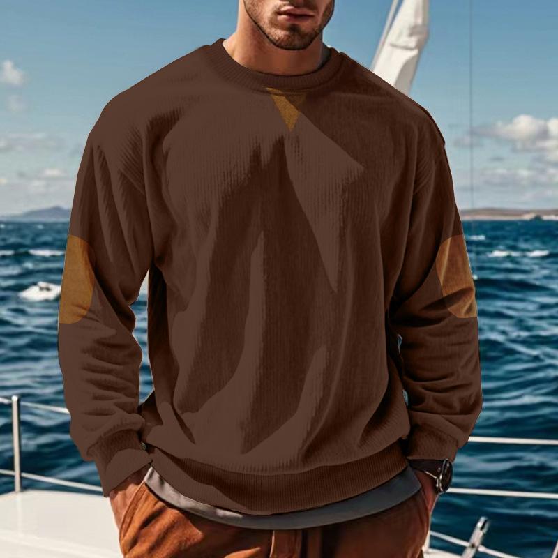 Men's Colorblock Corduroy Round Neck Long Sleeve Sweatshirt