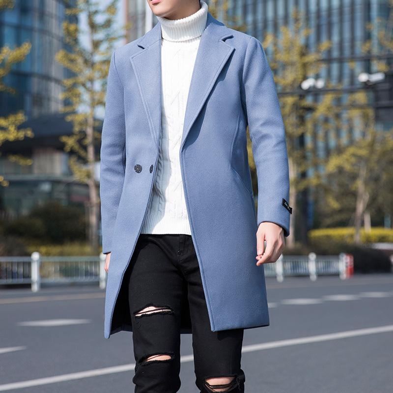 Men's Solid Color Lapel Trench Coat