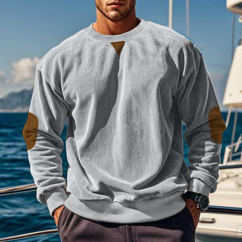 Men's Colorblock Corduroy Round Neck Long Sleeve Sweatshirt