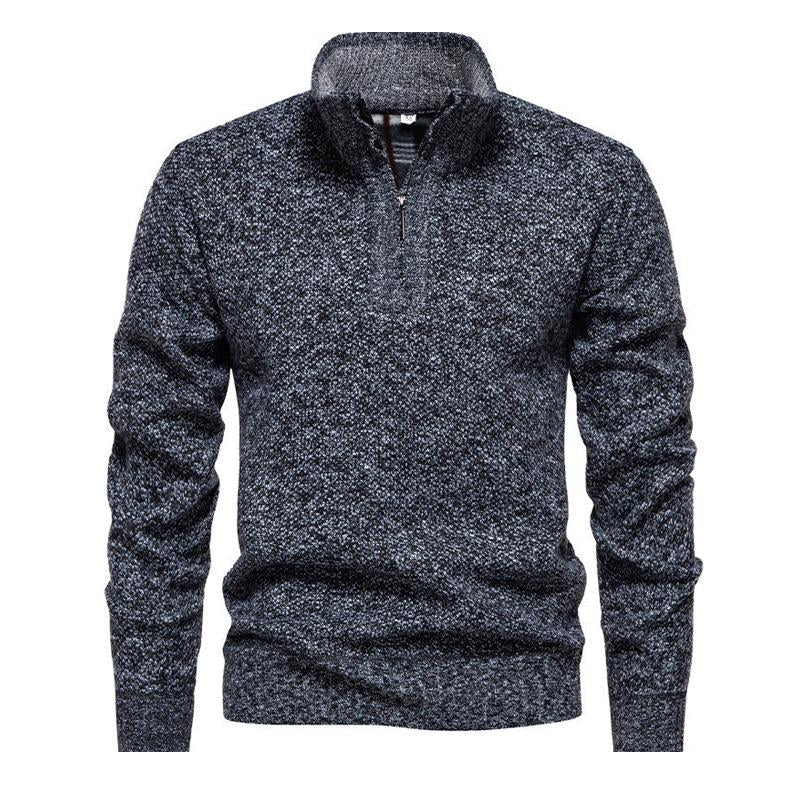 Men's Stand Collar Plus Velvet Long Sleeve Half Zip Casual Sweater