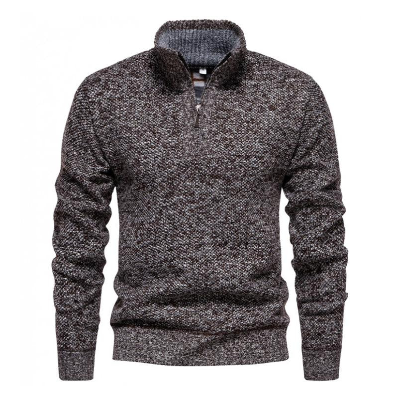 Men's Stand Collar Plus Velvet Long Sleeve Half Zip Casual Sweater
