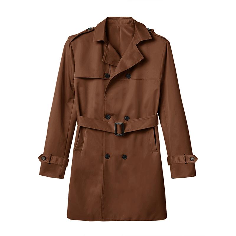 Men's Solid Slim Lapel Double Breasted Trench Coat