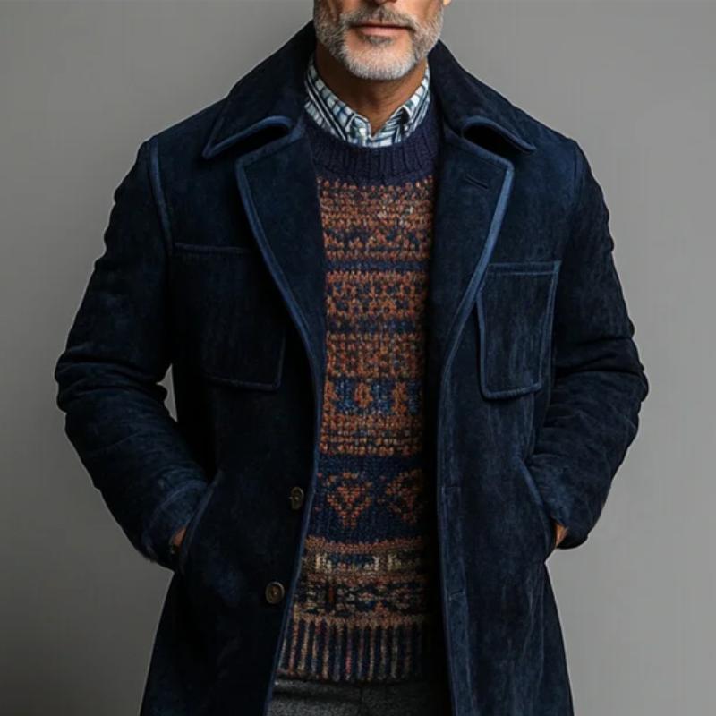 Men's Vintage Solid Suede Multi-Pocket Mid-Length Coat
