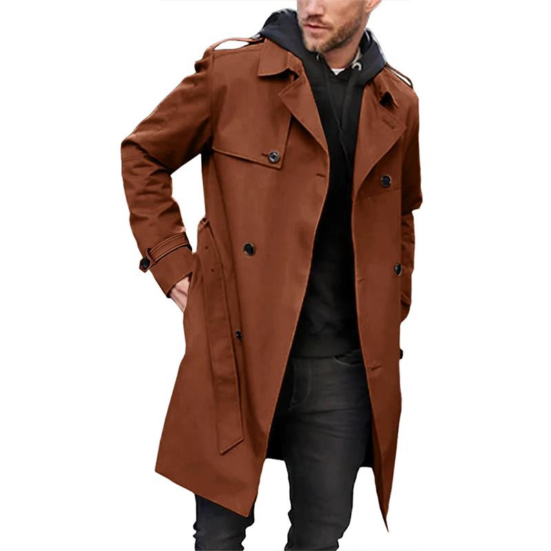 Men's Solid Slim Lapel Double Breasted Trench Coat