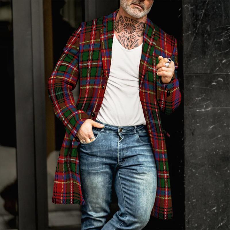 Men's Retro Casual Christmas Check Print Lapel Coat