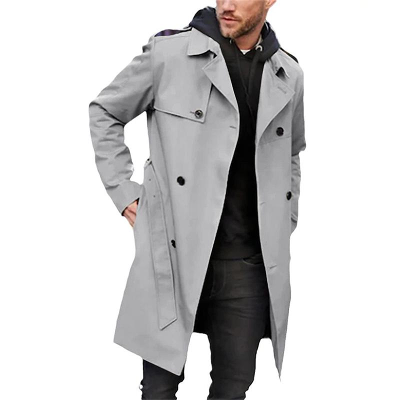 Men's Solid Slim Lapel Double Breasted Trench Coat