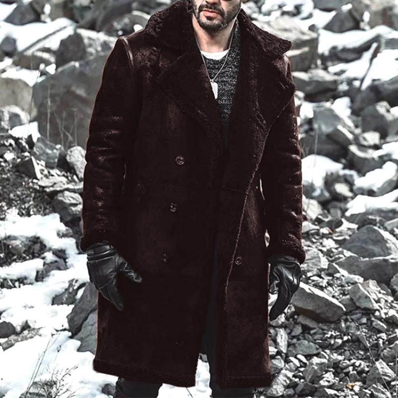 Men's Warm Faux Fur Lapel Double Breasted Mid-length Coat