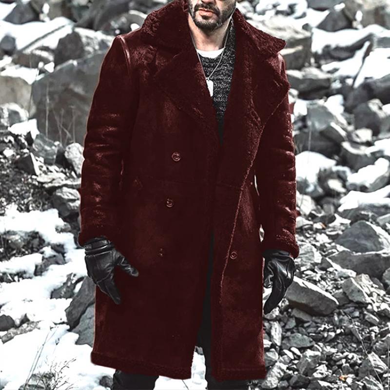 Men's Warm Faux Fur Lapel Double Breasted Mid-length Coat