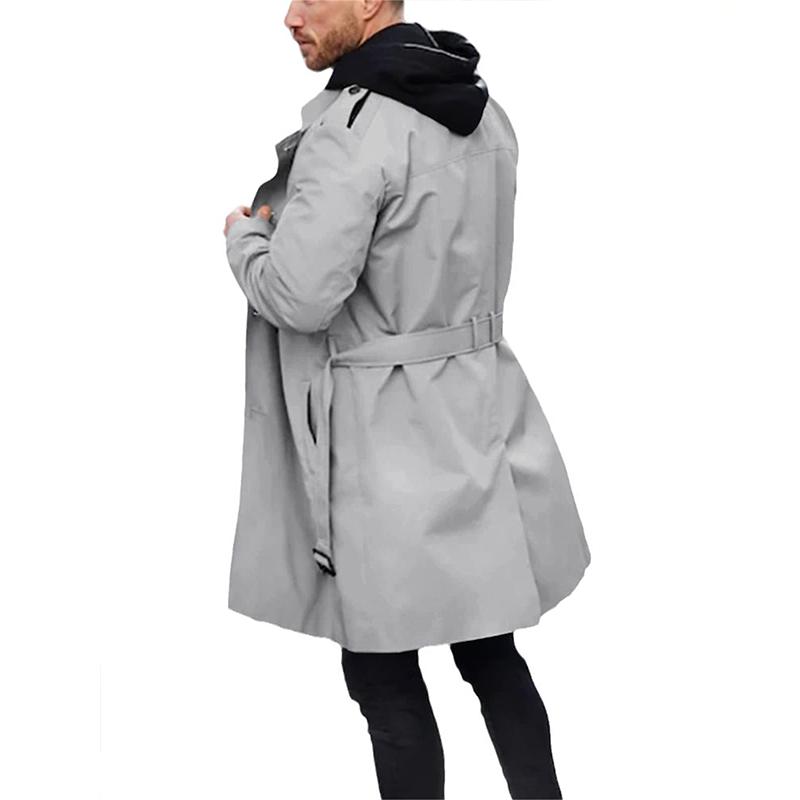 Men's Solid Slim Lapel Double Breasted Trench Coat