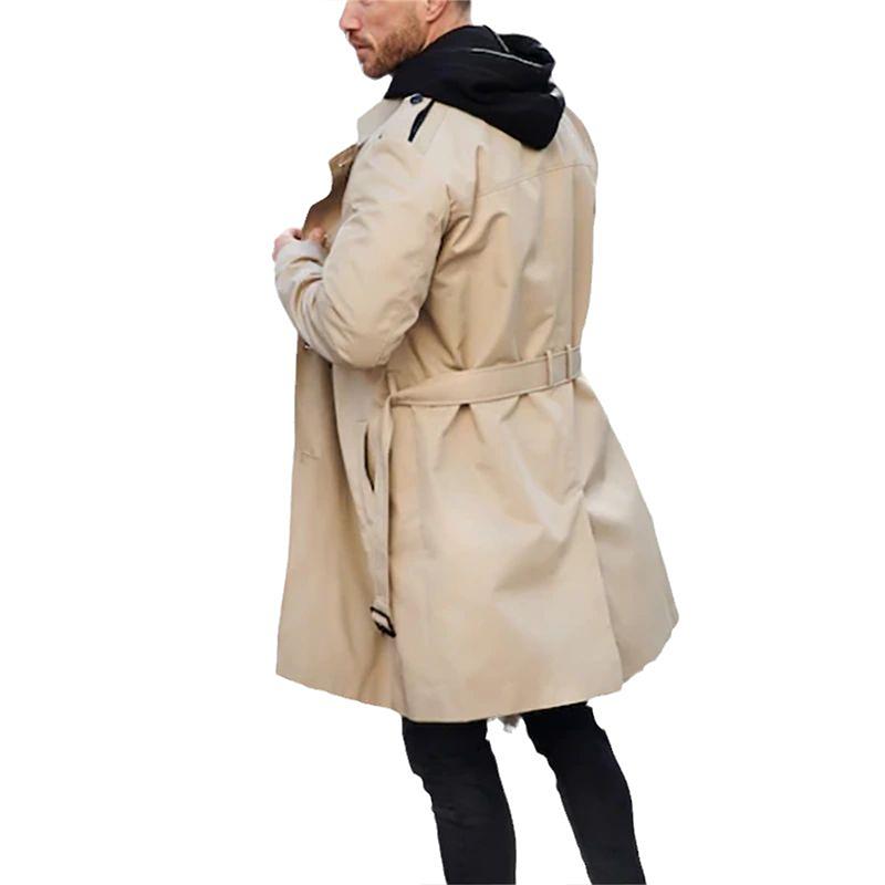 Men's Solid Slim Lapel Double Breasted Trench Coat