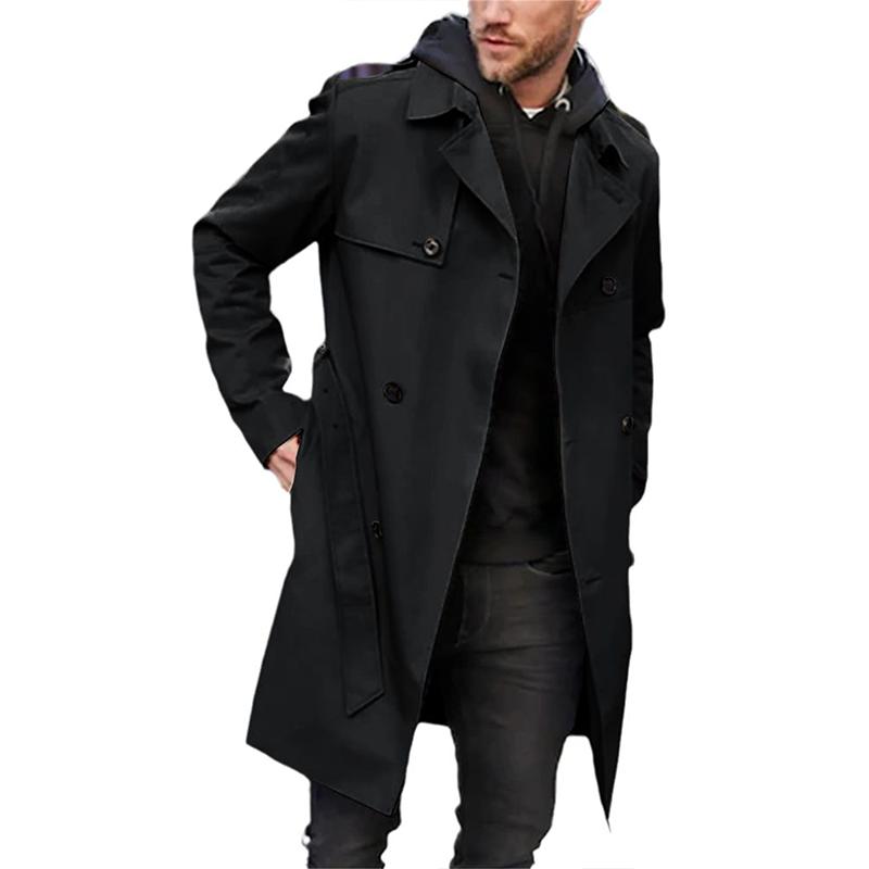 Men's Solid Slim Lapel Double Breasted Trench Coat