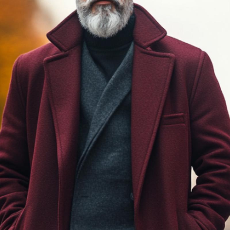 Men's Retro Casual Solid Color Straight Shoulder Mid-Length Lapel Coat