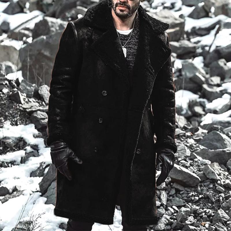 Men's Warm Faux Fur Lapel Double Breasted Mid-length Coat